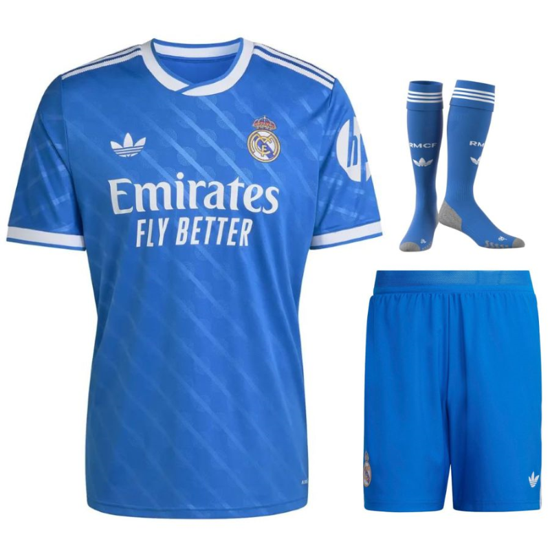 Completo Terza Maglia Bambino Real Madrid 2025-2026 – Blu Elettrico con Dettagli Bianchi